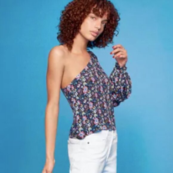 FRAME Floral Print One Shoulder Top Size S EUC - Picture 1 of 13